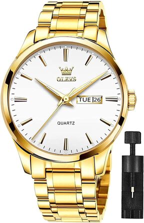 Чоловічий скелетон-годинник OLEVS Quartz (6898 Gold White) — спортивний кварцовий годинник зі сталевим браслетом, водонепроникний, зі світломасом
