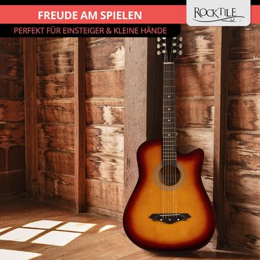 Rocktile WSD-5C-SB: Акустична гітара Westerngitarre Slim Line Dreadnought - Комплект з чохлом, струнами, ременем та медіатором - Sunburst