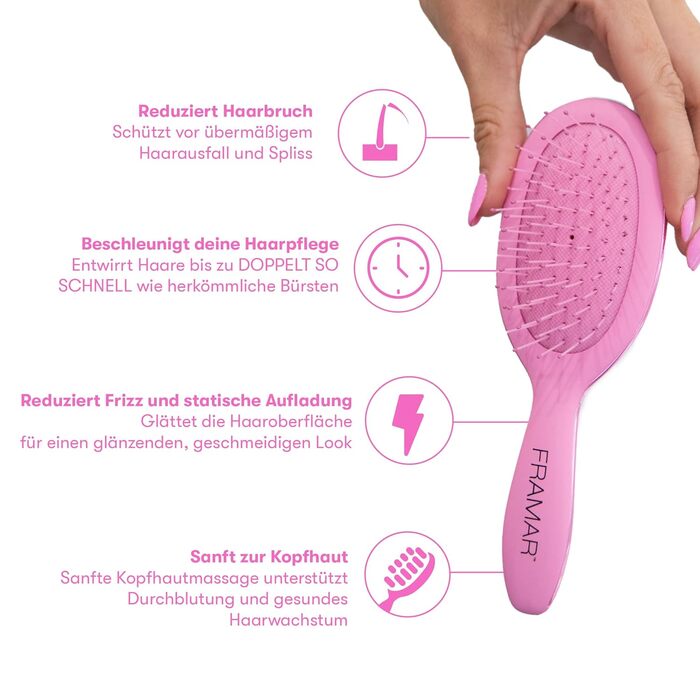 FRAMAR Міні гребінець для волосся - компактний, для подорожей, розплутування, для всіх типів волосся - матовий (рожевий)