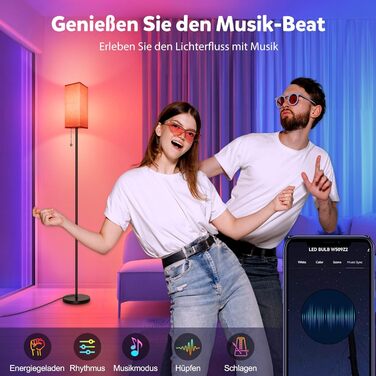 Світлодіодна торшерна лампа RGBWC Wi-Fi 9W E27 Smart для вітальні з димуванням, керуванням через додаток, Alexa & Google Assistant, DIY-режими та таймер