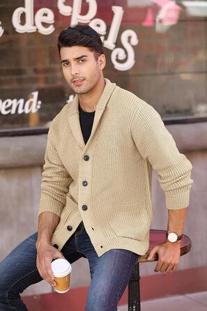 Чоловічий кардиган Runcati з грубого в'язання, великий розмір L, з коміром-шарфом, на ґудзиках, стильний пуловер, хакі