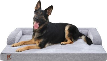 Ортопедичне ліжко для собак великих порід, корзина для собак знімний, що миється чохол, диван для собак водонепроникний з бортиком, антиковзаюча підкладка, 88x55x15 см (Сірий)