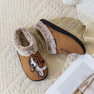 Тапочки домашні жіночі чоловічі з вишивкою у вигляді милого собачки, теплі, з плюшевою підкладкою, зимові, 36/37 EU, коричневого кольору