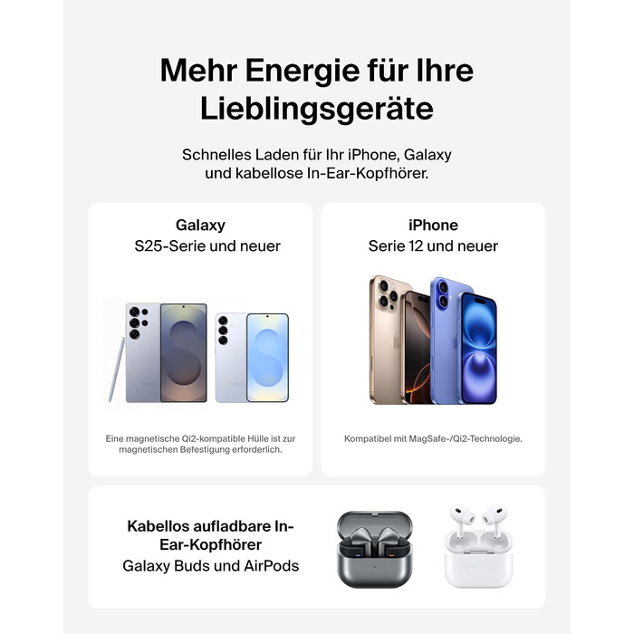 Бездротова зарядна станція 2-в-1 Belkin BoostCharge Qi2 15W MagSafe для iPhone 17, AirPods, Pixel, з блоком живлення 30W, чорна