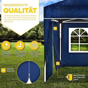 tillvex® for 3x3m Pavilion | Folding Pavilion Side Panels Water-Repellent | Side Windows & Zipper | Side Walls for Garden Tent Party Tent (4x Side Wall, Blue)