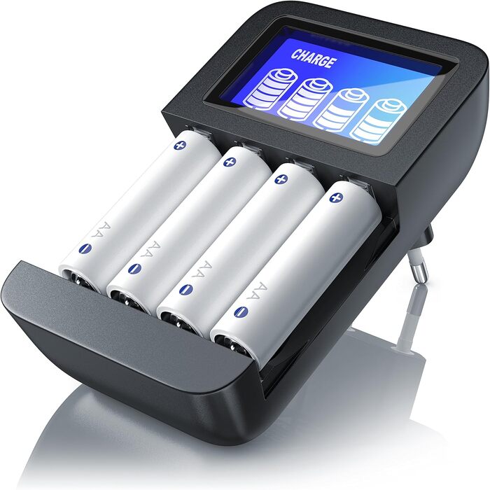 Зарядний пристрій CSL для акумуляторів AA/AAA NiMH з LCD-дисплеєм, 4 слоти, чорний