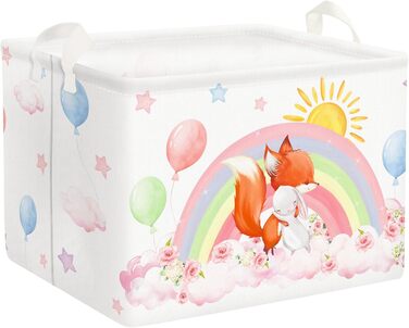 Дитячий кошик Clastyle 36L з ручками, прямокутний, рожевий, для іграшок та одягу, з малюнком лисички та кролика, органайзер для дитячої кімнати та ванної