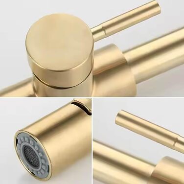 Кухонний змішувач з двома виливами, поворотний на 360°, з високим виливом та спіральною голкою, з нержавіючої сталі (золотий)