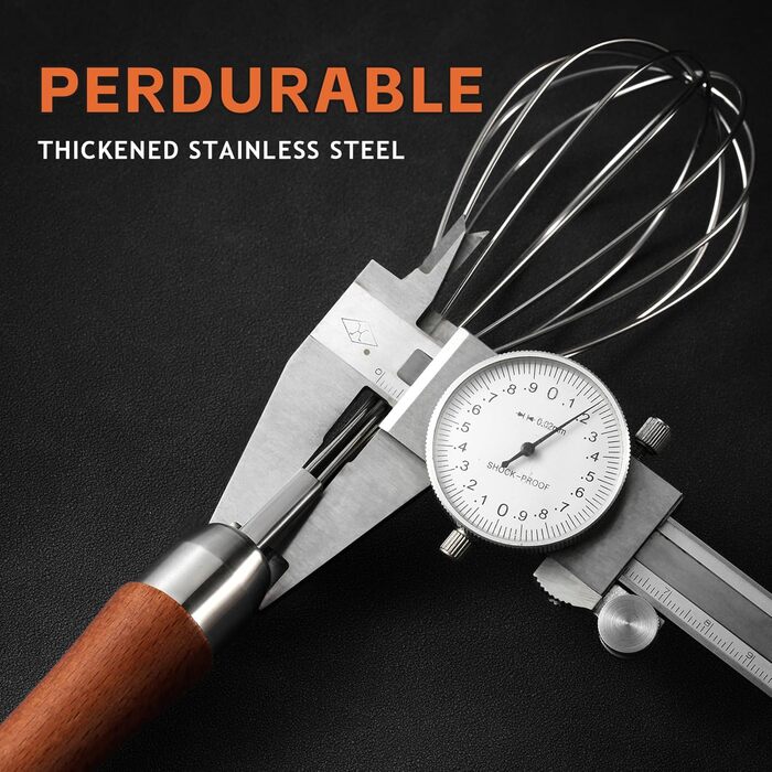 Віскільник з нержавіючої сталі з дерев'яною ручкою - кухонний віскільник для збивання яєць, тіста, соусів