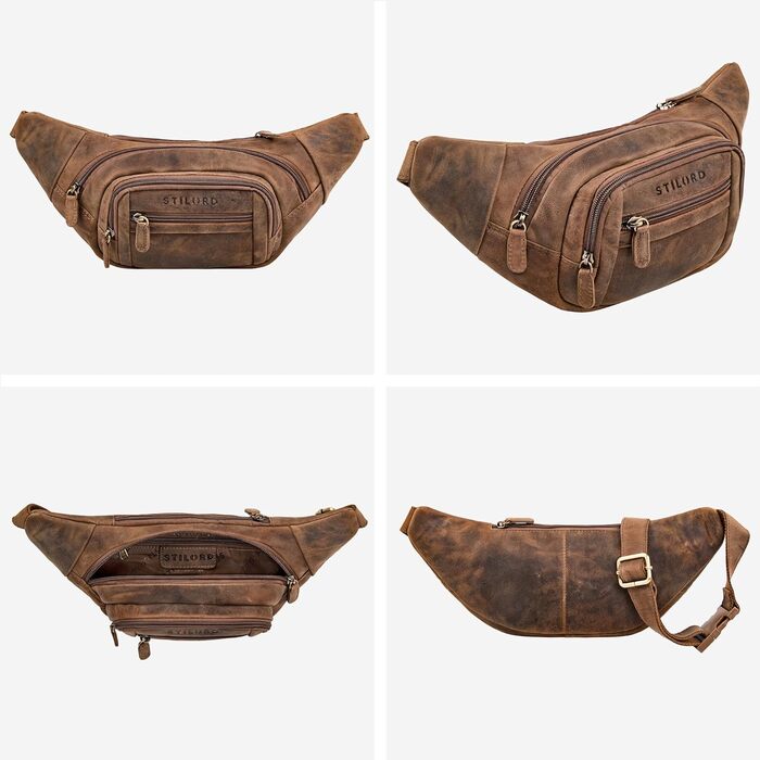 STILORD 'Dublin' чоловіча поясна сумка з натуральної шкіри велика, водовідштовхуюча, захист від крадіжки, багато відділень, XXL, для подорожей, активного відпочинку, фестивалів, колір: коричневий (Mittel - Braun)