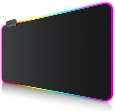 Килимок для миші ігровий RGB 800x300 мм XXL, великий, з 14 режимами підсвічування, 7 LED кольорами, вологостійкий, з антиковзким покриттям для ПК, професійний геймер, чорний