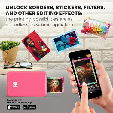 Фотодрук KODAK Step: Портативний міні-друк фото з телефону - Bluetooth, iOS & Android, рожевий колір