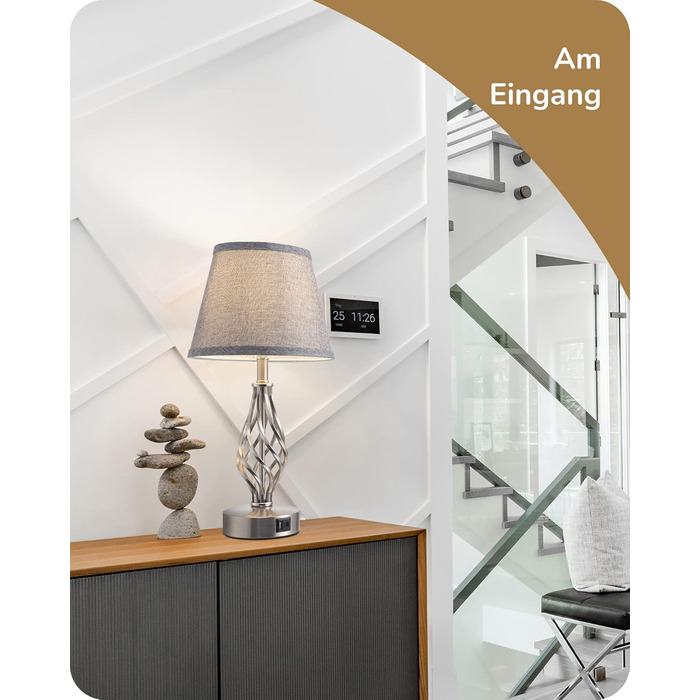 LED-лампа на тумбочку EDISHINE, 2 шт. в наборі, торшери з USB, диммування, сірий абажур, для спальні, вітальні, подарунок