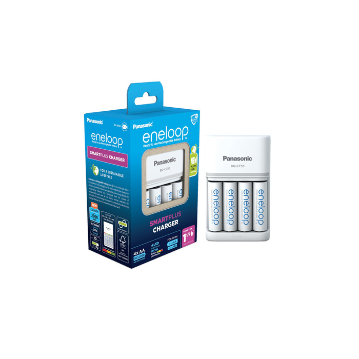 Зарядний пристрій Panasonic Eneloop SmartPlus для AA/AAA Ni-MH акумуляторів + 4x AA акумулятори Eneloop (покращена ємність)
