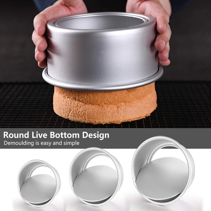Cake Pan Set - Round Baking Pans made of Anodized Aluminum with Non-Stick Coating, Removable Bottom (1, 3 Sizes)