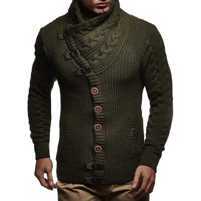 Чоловічий светр Leif Nelson з коміром-шарфом, Slim Fit, теплий, стильний, на осінь/зиму, чорний, хакі, LN7080