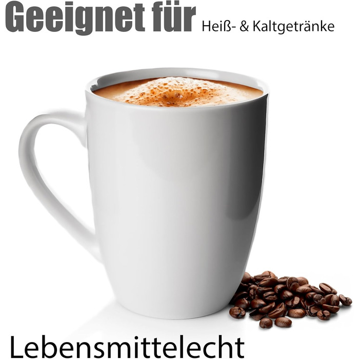 Набір кавових чашок BigDean 6 шт. 300 мл з якісного фарфору, білі, з ручкою, для розмальовування, стійкі до подряпин та ударів, придатні для миття в посудомийній машині