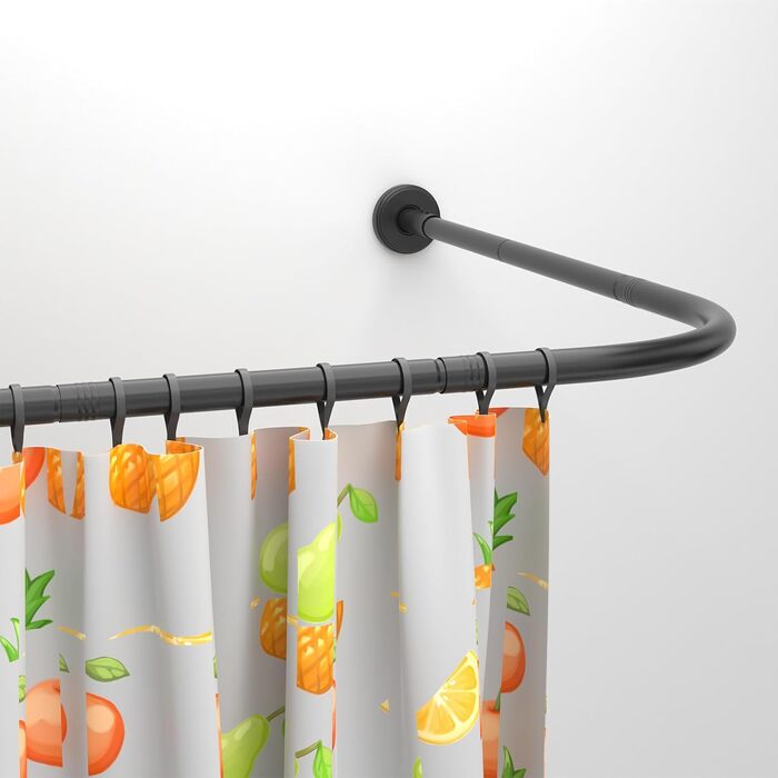 Штанга для душу L-подібна, регульована, 75-170 см, нержавіюча сталь, чорний колір, з кільцями для душу, для ванної кімнати, ванни, роздягальні