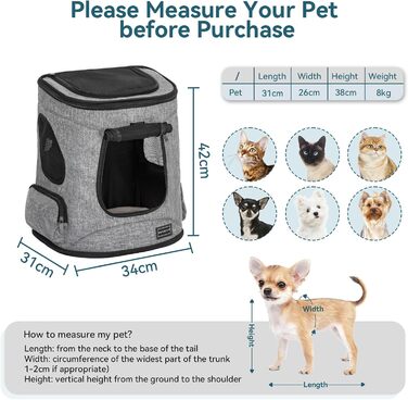 Рюкзак для котів та собак Petsfit - сірий, до 5 кг, з сіткою, для прогулянок