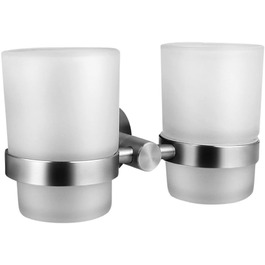 Ambrosya Toothbrush Holder with Wall Mounting - Glass Cup Holder Toothbrush Holder Toothpaste Bath (Brushed Stainless Steel)