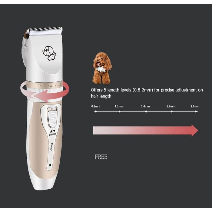 Бездротовий триммер для собак INF з аксесуарами, тихий, золотий/білий