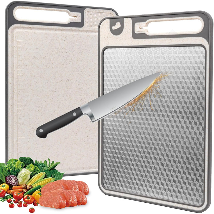 Ніжне велике обрізне дошка XIAPIA з нержавіючої сталі 304 та пластику з точилкою для ножів, 44x30x2,6 см, з соковидавом та лінійкою, антибактеріальне, без BPA