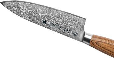 Wakoli EDIB Pro ніж кухарський з дамаської сталі (серцевина VG10) з 20 см лезом – гострий та збалансований – ніж з дамаської сталі з ручкою з паккавуду в подарунковій коробці – ніж кухарський з дамаської сталі для професійних та аматорських кухарів (з гра