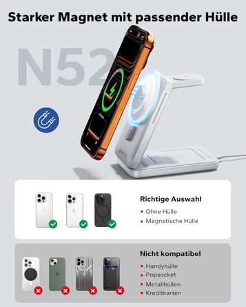 Зарядна станція 3-в-1 KPON для Apple Watch та iPhone з MagSafe, 20W, біла - Швидка зарядка для iPhone 17-12, Apple Watch 11-2, AirPods, портативна для подорожей та офісу