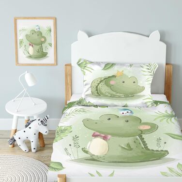Дитяча постільна білизна CLEAVEN для ліжечка | 100% бавовна, м'яка та дихаюча | Постільна білизна для дітей, для спокійного сну | Двостороння постільна білизна для немовлят (Крокдил 016, 100x135 см)