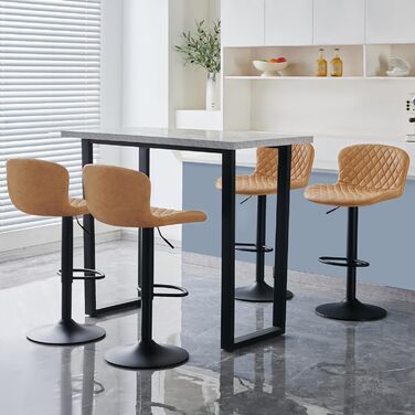 JaHECOME Faux Leather Bar Stools Set - Adjustable Height, 360° Swivel Bar Chairs with Backrest & Padded Seat for Bar, Kitchen, Bistro, Counter, Dining Room & Cafe (Set of 4, Brown PU Leather)