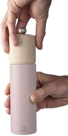 PEUGEOT - Duo Boreal 21 cm Pepper Grinder + Salt Grinder - Stainless Steel Funnel - Classic Setting - PEFC Certified Beechwood - French Know-How - Grey Rock & Pale Pink