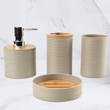 Набір аксесуарів для ванної кімнати Perfk: мильниця, стакан для води, тримач для зубних щіток, зелений (бежевий)