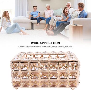 LEMCC Crystal Tissue Box Holder, Rectangular, Classic, Gold, Crystal, Iron