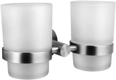 Ambrosya Toothbrush Holder with Wall Mounting - Glass Cup Holder Toothbrush Holder Toothpaste Bath (Brushed Stainless Steel)