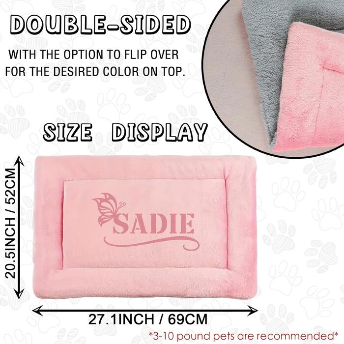 Персоналізована килимок для собак, килимок-ліжко для вольєра, миється, 69x52 см, рожевий