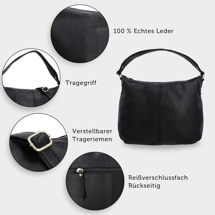 Сумка Gusti Shopper Leder Hannah - жіноча шкіряна сумка-шопер через плече, чорна