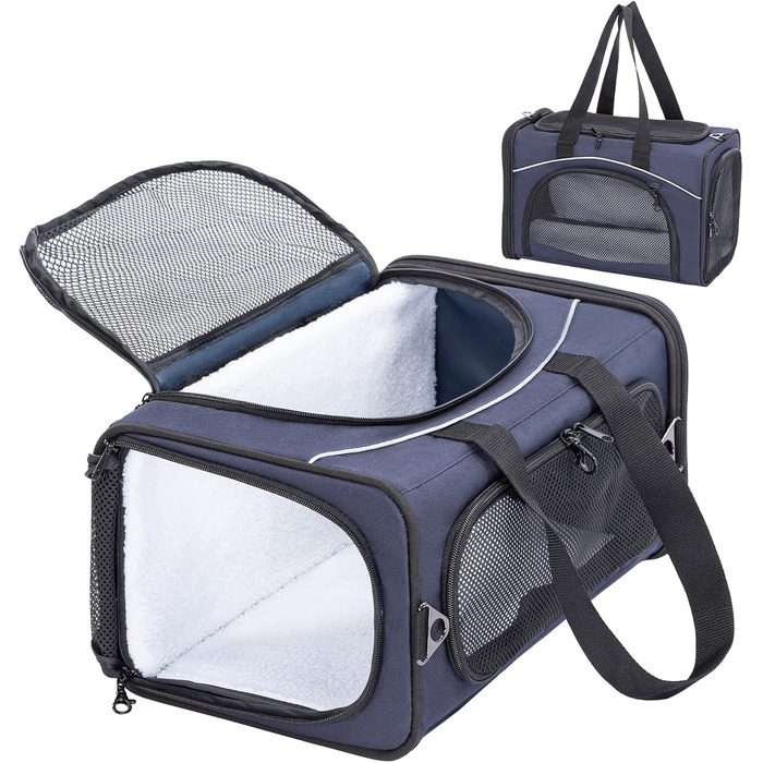 Транспортна сумка Petsfit для котів та собак | Авіапереліт | Сумка-переноска для собак та котів | Безпечний транспорт в авто, літаку та потягу, M (Синій, Small)