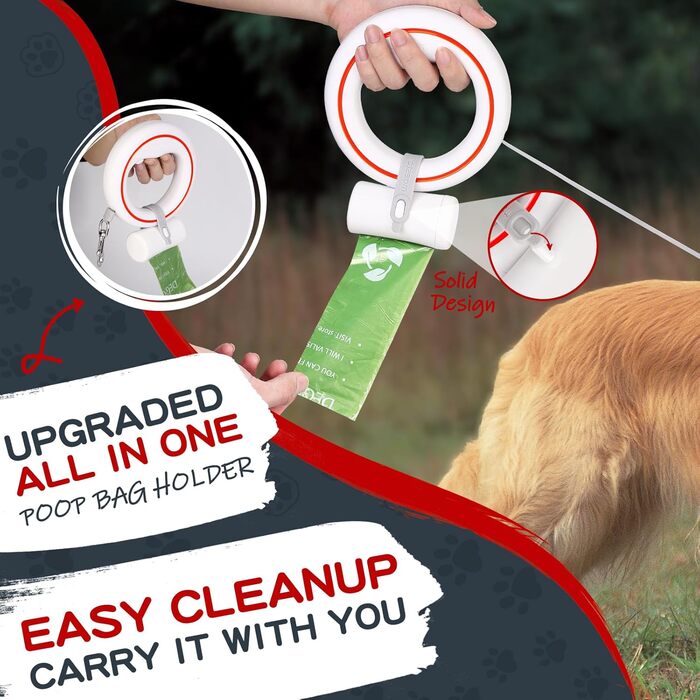 Висувна поводок для собак, ручне кріплення, 3 м, без спутанню, з тримачем для пакетів, для середніх та маленьких собак (чорний/зелений) (білий/червоний)