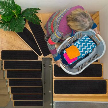 Килимок на сходи RIOLAND, антиковзаючий, для дому, на дерев'яні сходи, для дітей та собак, 15 шт., 20,3 x 76,2 см, чорний