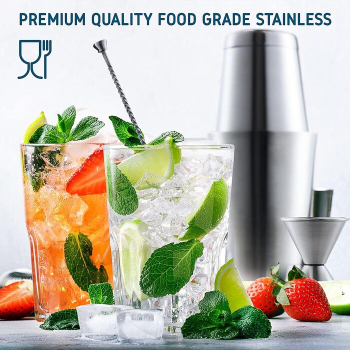 Набір бармена EATEX 16 предметів: шейкер, прес для лимона, інструменти для коктейлів та рецепти. З нержавіючої сталі