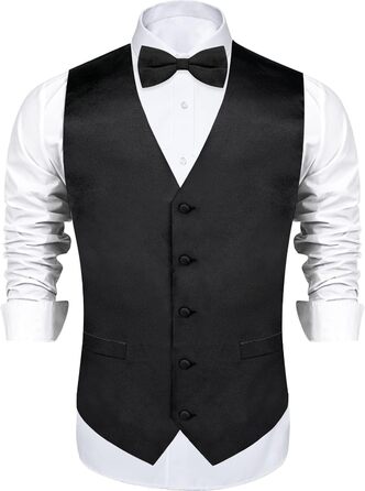 Жилет DiBanGu з атласу для чоловіків + краватка-метелик. Чорний, розмір XL. Ідеально для весілля, вечірки, костюма або смокінгу.