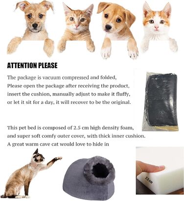 Кішка, маленький собака, зручне ліжко, лежанка-іглу для домашніх тварин, килимок, що можна прати, сірого кольору