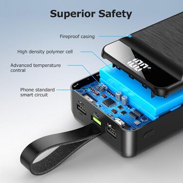 Power Bank 60000mAh 22,5W з LED-дисплеєм: Швидка зарядка USB-C, 4 виходи, 3 входи для більшості пристроїв