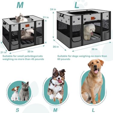 Переносний вольєр для собак та котів, переносна клітка-вітрина для тварин, сірий, Medium (76x53x53 см)