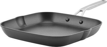 KitchenAid Grill Pan/Griddle with Spout, Hard Anodized, Non-Stick Coated, Square, 29 cm, Matte Black Grill Pan (28.6 cm)