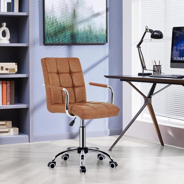 Офісне крісло Yaheetech з регулюванням висоти та знімними підлокітниками, з штучної шкіри (колір: коричневий ретро)