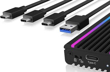 Зовнішній корпус для M.2 PCIe SSD ICY BOX IB-1817M-C31, USB 3.1 Type-C, алюміній, RGB підсвічування, чорний