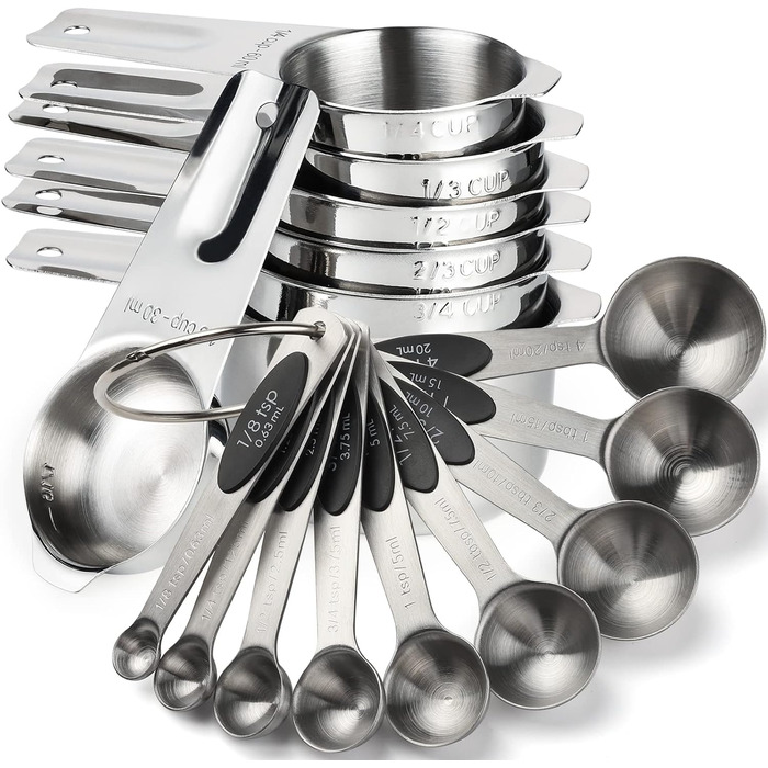 Stainless Steel Measuring Cups 7-Piece Stackable Set for Measuring Dry or Liquid Ingredients Kitchen Helper Metal Measuring Cups for Cooking & Baking (7+B9)