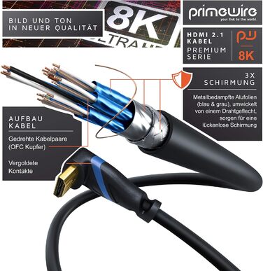 HDMI кабель 8K 2.1 з кутовим конектором 90° - 3 метри. Підтримка 8K@60Hz, DSC, UHD II, Dynamic HDR, eARC, VRR, Dolby Vision