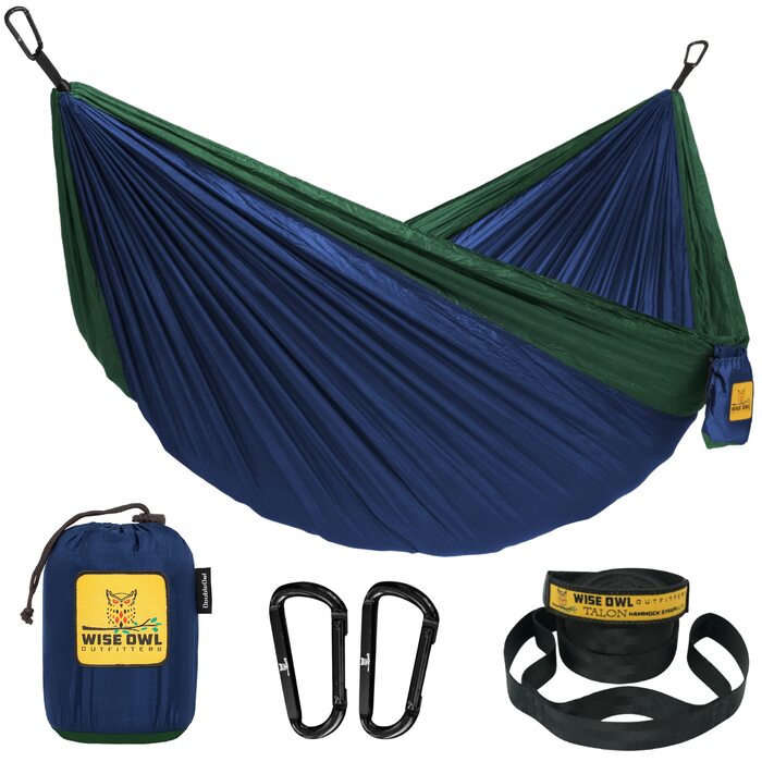 Гамак Wise Owl Outfitters для 1 особи - легкий туристичний гамак до 180 кг (синьо-зелений) + кріплення та карабіни